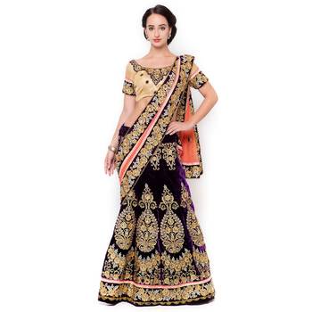 Purple Embroidered Net Saree With Blouse 1