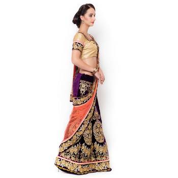 Purple Embroidered Net Saree With Blouse 2