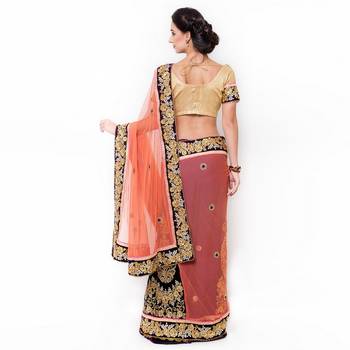 Purple Embroidered Net Saree With Blouse 3