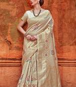 Off white woven art silk saree with blouse