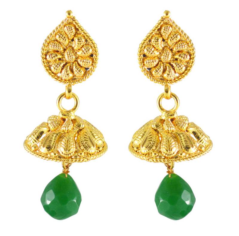 Green Stone Jhumkas With Pearls REJEWEL 2166083
