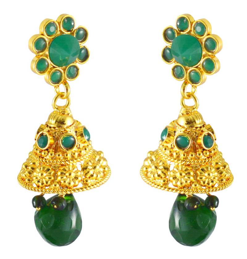 Green Stone Jhumkas For Girls REJEWEL 2166122