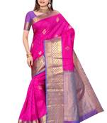 Strawberry pink plain pure silk saree with blouse