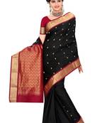Black plain pure silk saree with blouse