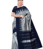 Grey plain pure mix saree with blouse