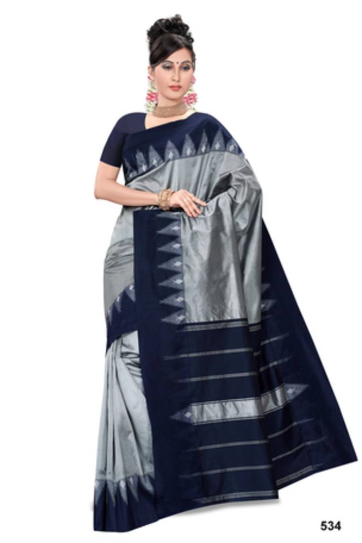 Grey plain pure mix saree with blouse
