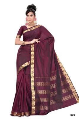 Dark maroon plain pure mix saree with blouse 1