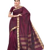Dark maroon plain pure mix saree with blouse