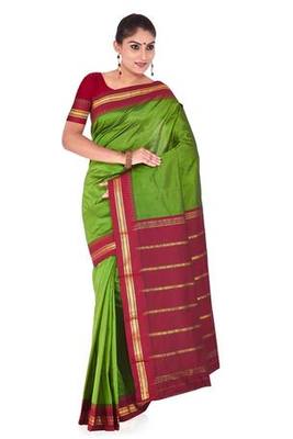 Olive Green Plain Pure Mix Saree With Blouse Banasuri
