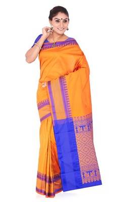 Orange Plain Pure Mix Saree With Blouse 1