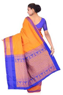 Orange Plain Pure Mix Saree With Blouse 3