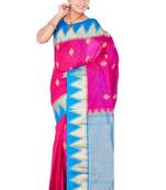 Dark pink plain pure silk saree with blouse