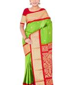 parrot green plain pure silk saree with blouse