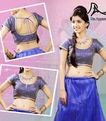 Blue Raw Silk Blouse With Gold Embroidered Work Ready Made Padded Saree Blouse. Ra 45