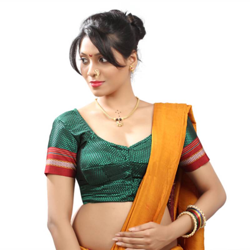 Dharwadi khand Green checks Stitched blouse with  Maharashtrian style blouse
