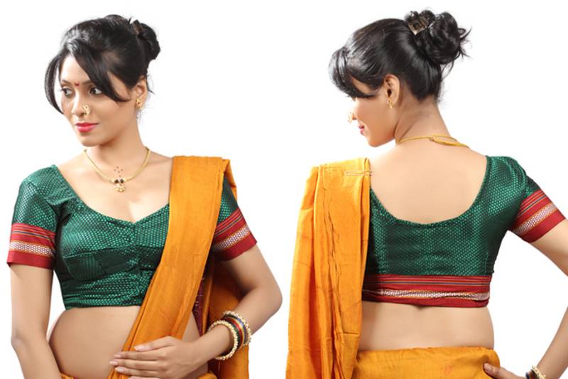 Dharwadi khand Green checks Stitched blouse with  Maharashtrian style blouse