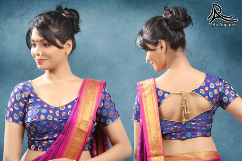 Jacquard Silk blouse with lining. "RA Apparels" Maharashtrian style blouse from MuHeNeRa Ra220