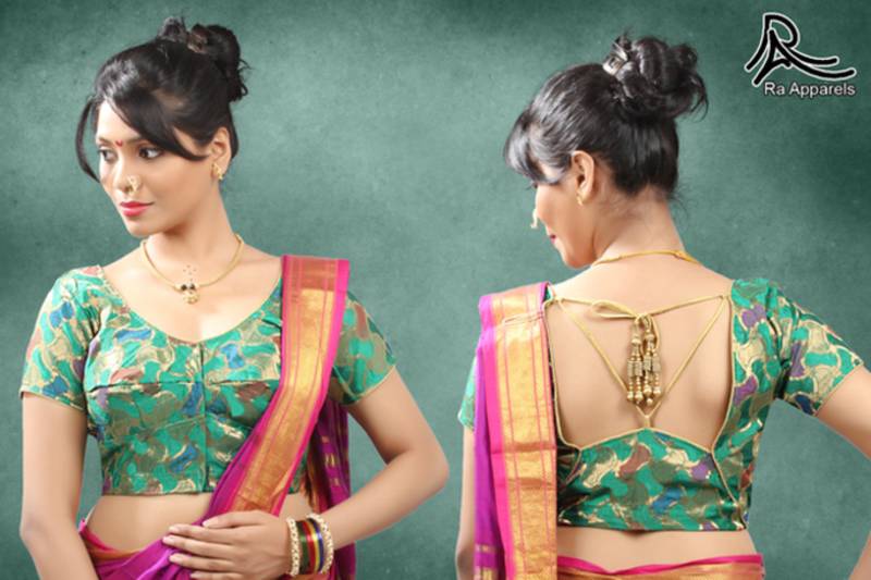 Jacquard Stitched Blouse With Detachable Tassles "Ra Apparels" Maharashtrian Style Blouse From Muhenera Ra221 