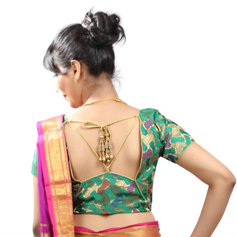 Jacquard Stitched Blouse With Detachable Tassles "Ra Apparels" Maharashtrian Style Blouse From Muhenera Ra221 