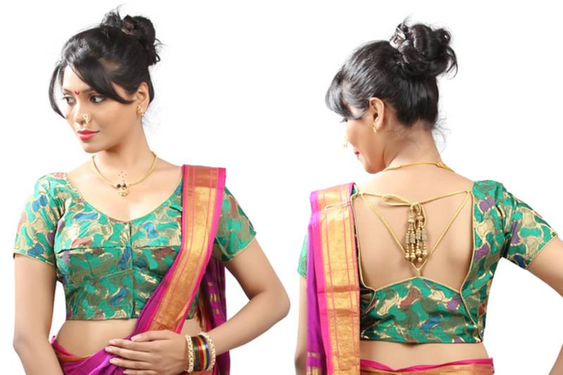 Jacquard Stitched Blouse With Detachable Tassles "Ra Apparels" Maharashtrian Style Blouse From Muhenera Ra221 