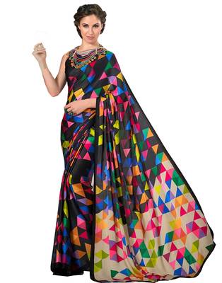 Black printed silk saree with blouse 1
