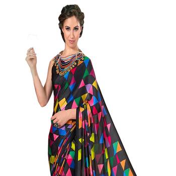 Black printed silk saree with blouse 2