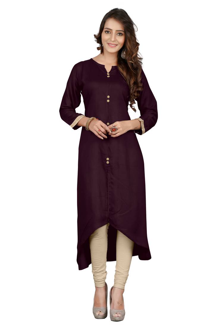 Brown plain rayon long kurtis
