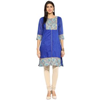 Blue chanderi Cotton stitched kurti 1