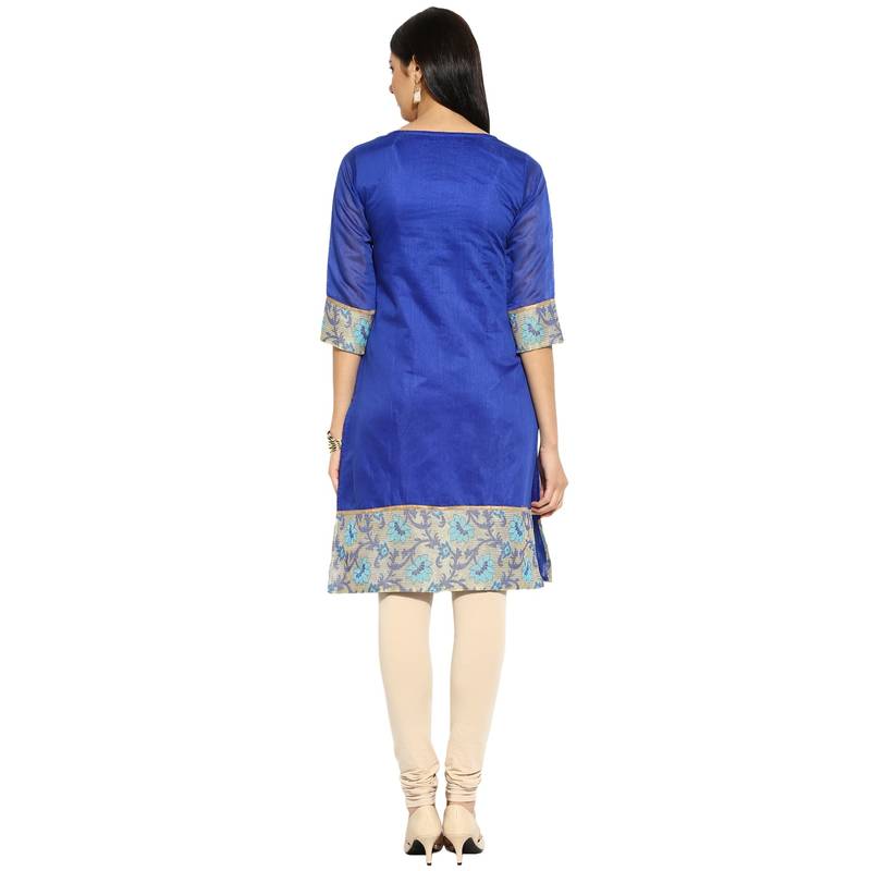 Blue chanderi Cotton stitched kurti