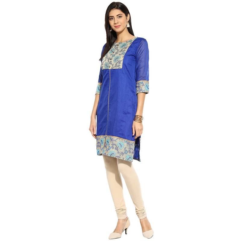 Blue chanderi Cotton stitched kurti