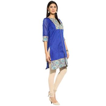 Blue chanderi Cotton stitched kurti 4
