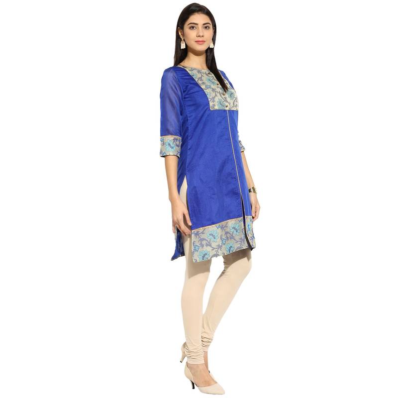 Blue chanderi Cotton stitched kurti