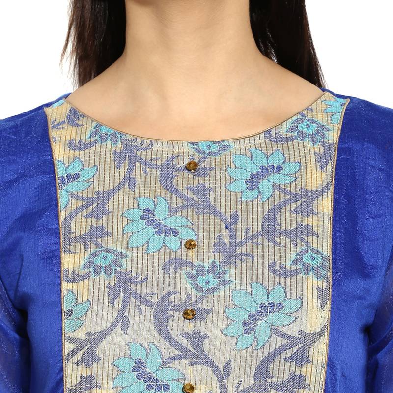 Blue chanderi Cotton stitched kurti