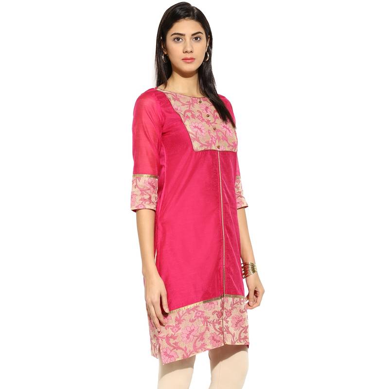 Pink chanderi Cotton stitched kurti