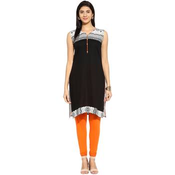 Black abstract_print Rayon stitched kurti 1