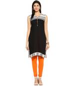 Black abstract_print Rayon stitched kurti