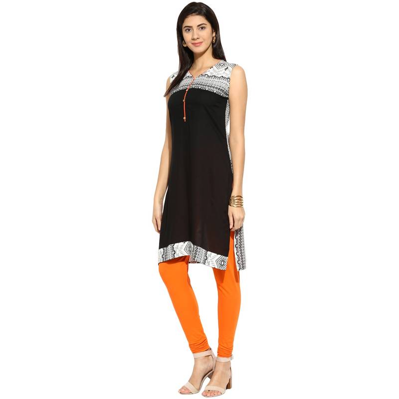 Black abstract_print Rayon stitched kurti