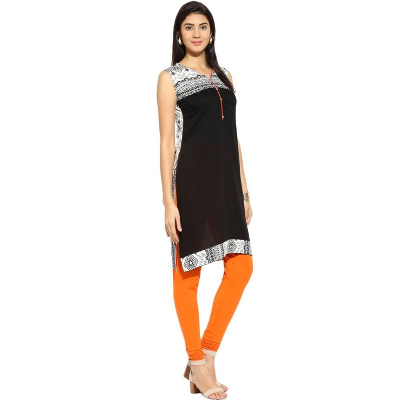 Black abstract_print Rayon stitched kurti