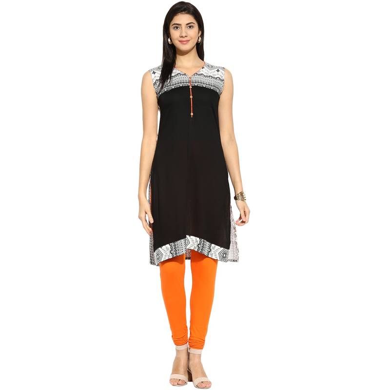 Black abstract_print Rayon stitched kurti