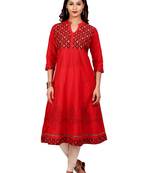 Red golden_print cotton_poly stitched kurti