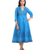 Blue golden_print cotton_poly stitched kurti