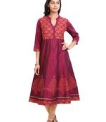 Maroon golden_print cotton_poly stitched kurti