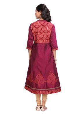 Maroon golden_print cotton_poly stitched kurti 4