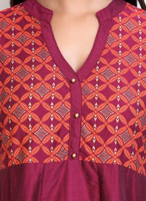 Maroon golden_print cotton_poly stitched kurti 5