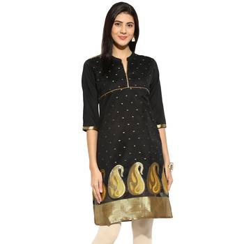 Black chanderi Chanderi stitched kurti 1