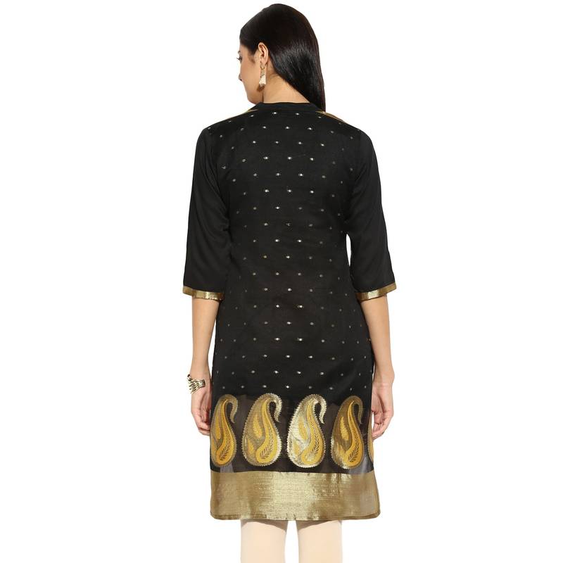Black chanderi Chanderi stitched kurti
