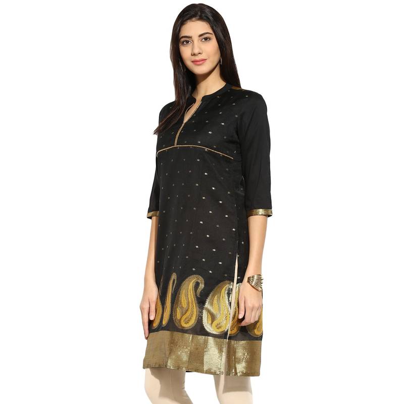 Black chanderi Chanderi stitched kurti