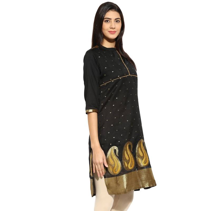Black chanderi Chanderi stitched kurti
