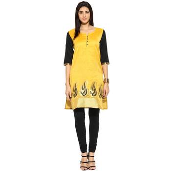 Yellow chanderi Chanderi stitched kurti 1