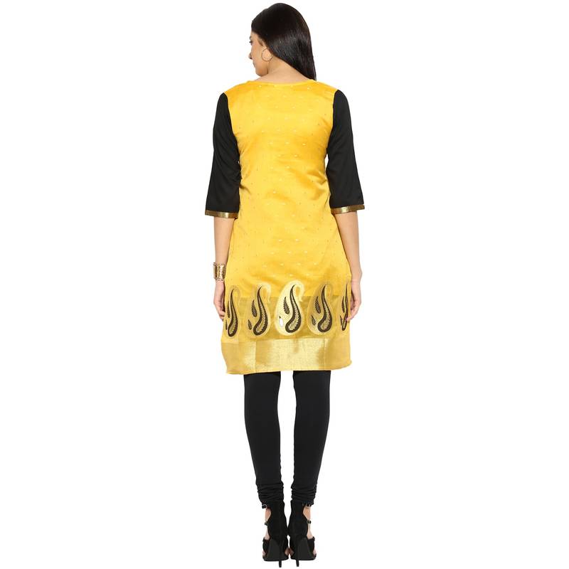Yellow chanderi Chanderi stitched kurti